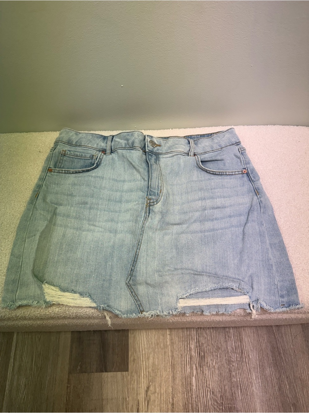 Light Blue Distressed Denim Mini Skirt
